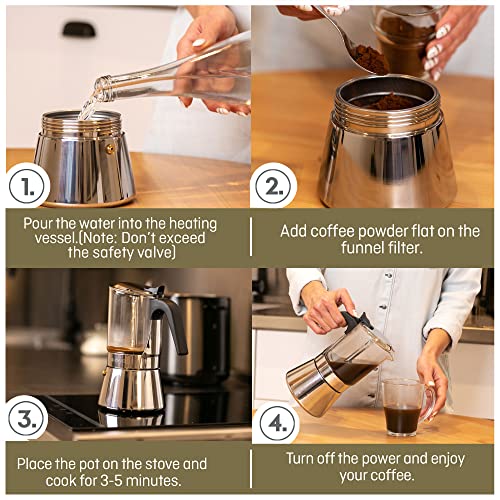 VeoHome-Cafetire-Italienne-en-verre-et-inox-360-ML--Cafetire-Moka-Induction-Gaz-Cramique-Style-Expresso--6-tasses-Sre-et-Lavable-au-Lave-Vaisselle-0-1