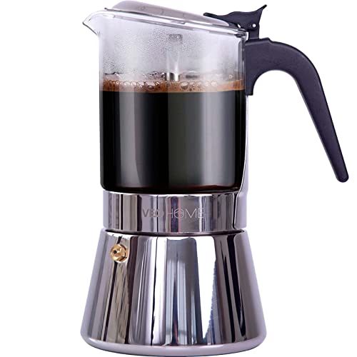 VeoHome-Cafetire-Italienne-en-verre-et-inox-360-ML--Cafetire-Moka-Induction-Gaz-Cramique-Style-Expresso--6-tasses-Sre-et-Lavable-au-Lave-Vaisselle-0