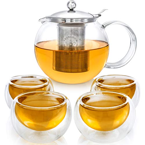 Coffret--th-Teabloom-Rsistant--la-chaleur-Thire-en-verre-sans-plomb-12-L-avec-infuseur-amovible-en-inox-pour-th-en-feuilles-Comprend-4-tasses-isoles--double-paroi-en-verre-150-ml-0