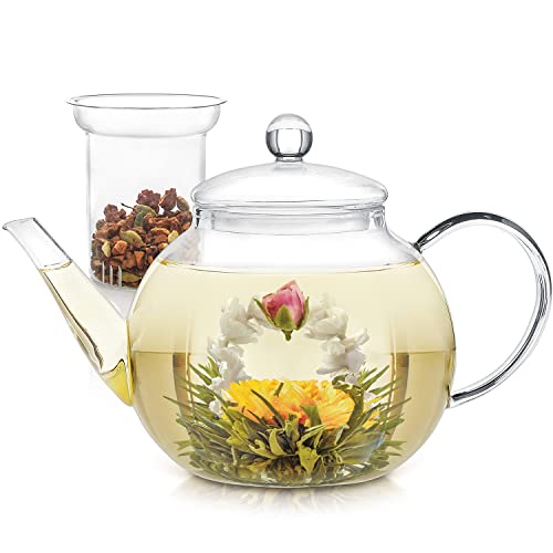 Teabloom-Thire-en-Verre-Rsistante--la-Cuisson-et-aux-Micro-ondes-avec-Infuseur-Amovible-en-Verre-pour-Th-en-Vrac--2-Ths-Fleuris-Inclus--Bouilloire-et-Machine--Th-12-L-0