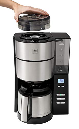 Melitta-AromaFresh-Therm-1021-12-Cafetire-Filtre-avec-Broyeur--Grains-Intgr-Verseuse-Isotherme-Fonction-Programmable-10-Tasses-NoirAcier-Bross-0-1