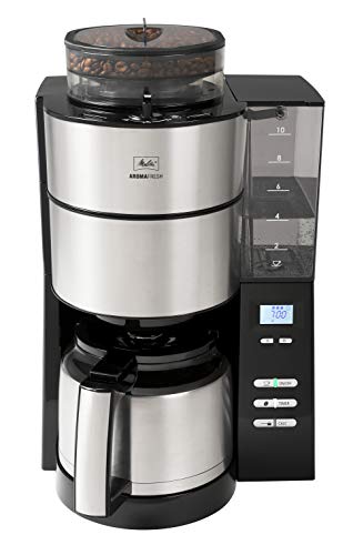 Melitta-AromaFresh-Therm-1021-12-Cafetire-Filtre-avec-Broyeur--Grains-Intgr-Verseuse-Isotherme-Fonction-Programmable-10-Tasses-NoirAcier-Bross-0