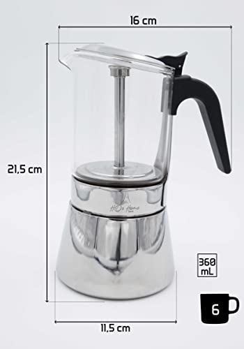 HO2-HOME-PARIS-Cafetire-Italienne-6-Tasses-360mL--Machine--Caf-Moka-en-Verre-Inox--Compatible-avec-Plaques-InductionGazCramiquelectrique--Cuillre--Caf-et-Joints-en-Silicone-OFFERTS-0-0