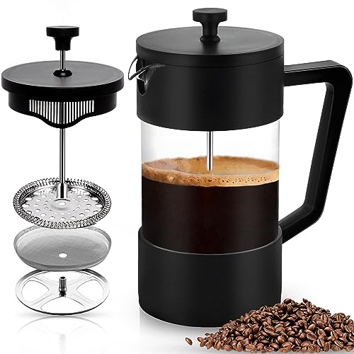 POWZOO-Cafetiere-a-Piston-French-Press-1000-ml-5-TassesCarafe-Francaise-pour-Cafe-Filtreverre-borosilicate-resistant-a-la-chaleur-Triple-Filtres-en-acier-inoxydableCafetieretheiere-Noir-0