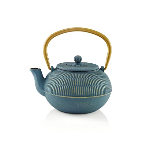 Beka-Yuan-theiere-en-fonte-japonaise-09-L-Theiere-avec-infuseur-en-inox-anse-rabattable-et-bec-veseur-anti-goutte-Bouilloire-compatible-avec-tous-feux-Theiere-orientale-bleue-0
