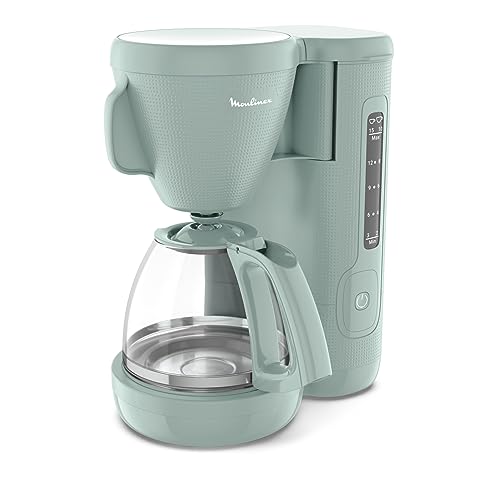 Moulinex-Cafetiere-filtre-125-L-Filtre-permanent-Grand-reservoir-deau-frontal-Porte-filtre-pivotant-Poignee-large-Systeme-anti-gouttes-Maintien-au-chaud-Couleur-Eucalyptus-Morning-FG2M1310-0