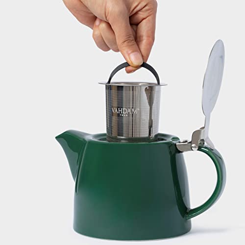 VAHDAM-Theiere-Porcelaine-Lueur-500-Ml169-Oz-Theiere-Artisanale-Vert-Fonce-Acier-Inoxydable-188-De-Haute-Qualite-Infuseur-The-Vrac-A-Mailles-Fines-Pour-3-Tasses-Belle-Theiere-Avec-Infuseur-0-2