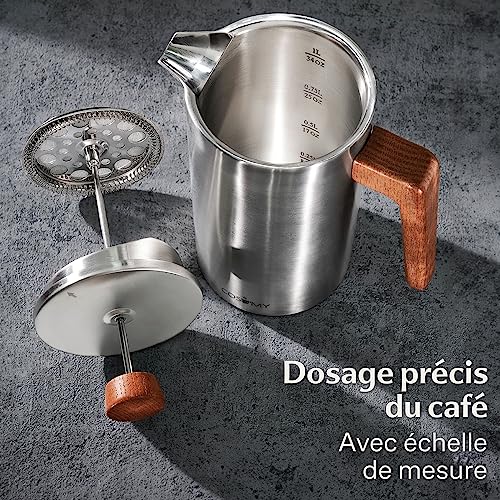Cafetiere-a-Piston-Inox-1l-pour-5-Tasses-Double-Paroi-Isolante-Garde-le-cafe-chaud-Acier-Inoxydable-et-Bois-de-chene-FSC-0-2