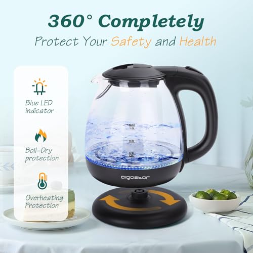 Aigostar-Elfin-Bouilloire-electrique-Mini-Bouilloire-en-Verre-borosilicate-avec-illumination-LED-2200W-capacite-de-1L-sans-BPA-Ebullition-rapide-protection-contre-lebullition-a-vide-Noire-0-2