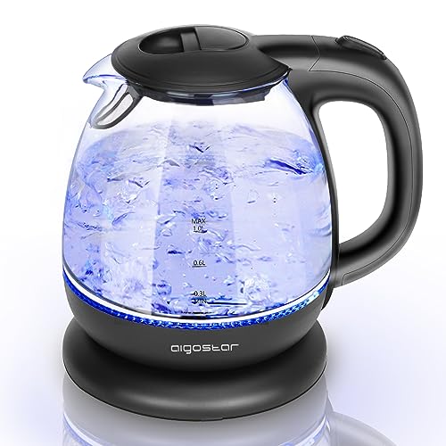 Aigostar-Elfin-Bouilloire-electrique-Mini-Bouilloire-en-Verre-borosilicate-avec-illumination-LED-2200W-capacite-de-1L-sans-BPA-Ebullition-rapide-protection-contre-lebullition-a-vide-Noire-0