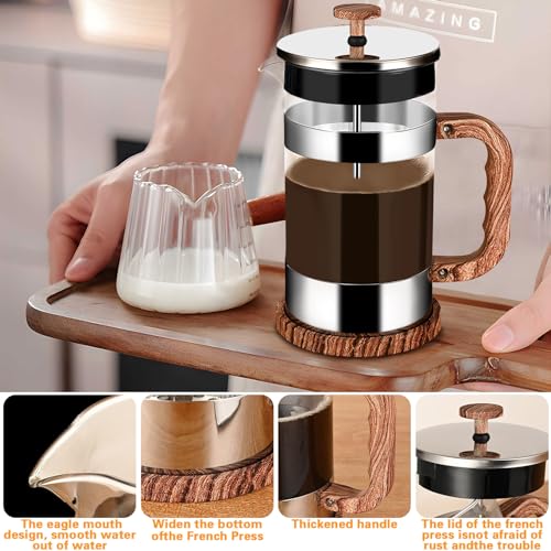 GUHAOOL-Cafetiere-a-Piston-1000ML-Francais-Presse-Cafe-en-Verre-Cafetiere-a-Presse-Francaise-Verre-Resistant-a-La-Chaleur-Avec-Boitier-en-Acier-Inoxydable-et-Filtrants-Faciles-a-Nettoyer-0-2