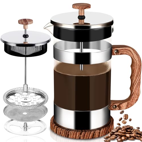 GUHAOOL-Cafetiere-a-Piston-1000ML-Francais-Presse-Cafe-en-Verre-Cafetiere-a-Presse-Francaise-Verre-Resistant-a-La-Chaleur-Avec-Boitier-en-Acier-Inoxydable-et-Filtrants-Faciles-a-Nettoyer-0