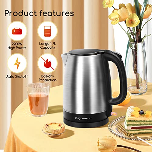 Aigostar-Milo-Bouilloire-Electrique-en-Acier-Inoxydable-17-L-2200W-avec-Filtre-Anticalcaire-sans-fil-Arret-Automatique-ideal-pour-le-the-le-cafe-la-nourriture-pour-bebe-Sans-BPA-Noire-0-0