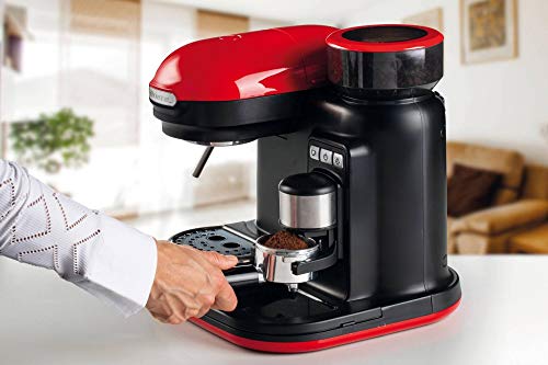Ariete-1318-Machine-Expresso-avec-Moulin-a-Cafe-Integre-Moderne-pour-Cafe-en-Grains-et-en-Poudre-Mousseur-a-Lait-Filtre-1-et-2-Tasses-1080-W-800-CubcCentimeters-15-Rouge-0-1