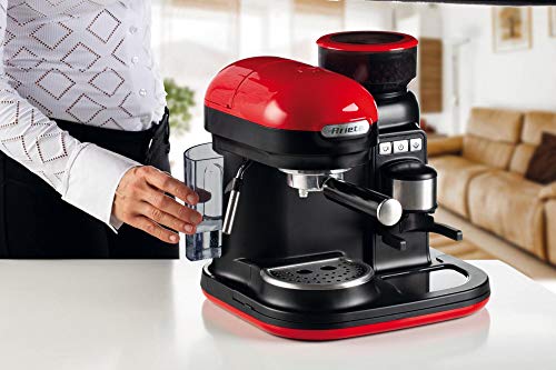 Ariete-1318-Machine-Expresso-avec-Moulin-a-Cafe-Integre-Moderne-pour-Cafe-en-Grains-et-en-Poudre-Mousseur-a-Lait-Filtre-1-et-2-Tasses-1080-W-800-CubcCentimeters-15-Rouge-0-2