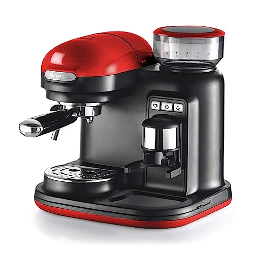 Ariete-1318-Machine-Expresso-avec-Moulin-a-Cafe-Integre-Moderne-pour-Cafe-en-Grains-et-en-Poudre-Mousseur-a-Lait-Filtre-1-et-2-Tasses-1080-W-800-CubcCentimeters-15-Rouge-0