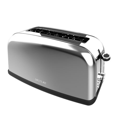 Cecotec-Grille-pain-Vertical-1-Fente-Longue-Toastin-time-850-Inox-Long-Lite-850-W-2-Tranches-de-Pain-Fente-Large-de-38-cm-Support-pour-Petits-Pains-et-Bac-a-Miettes-Acier-Inoxydable-0-0