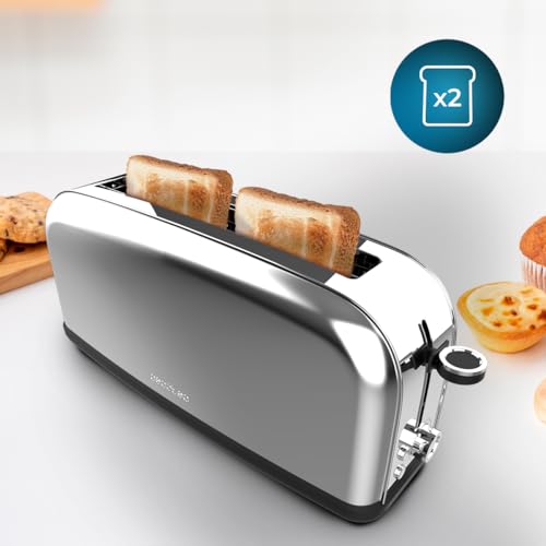 Cecotec-Grille-pain-Vertical-1-Fente-Longue-Toastin-time-850-Inox-Long-Lite-850-W-2-Tranches-de-Pain-Fente-Large-de-38-cm-Support-pour-Petits-Pains-et-Bac-a-Miettes-Acier-Inoxydable-0-2
