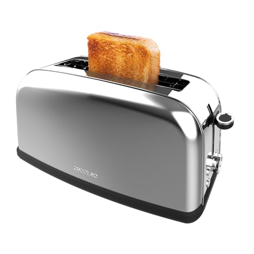 Cecotec-Grille-pain-Vertical-1-Fente-Longue-Toastin-time-850-Inox-Long-Lite-850-W-2-Tranches-de-Pain-Fente-Large-de-38-cm-Support-pour-Petits-Pains-et-Bac-a-Miettes-Acier-Inoxydable-0