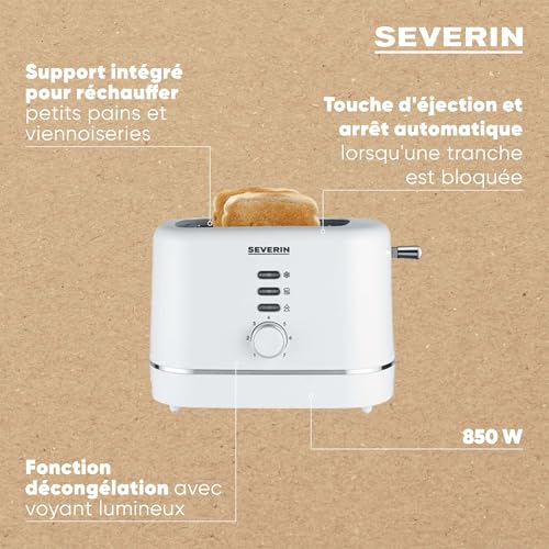 SEVERIN-Grille-pain-automatique-850-W-Toaster-compact-2-fentes-jusqua-2-tranches-Grille-pain-electrique-avec-reglage-du-degre-de-brunissage-fonction-decongelation-Blanc-KA-4324-0-2