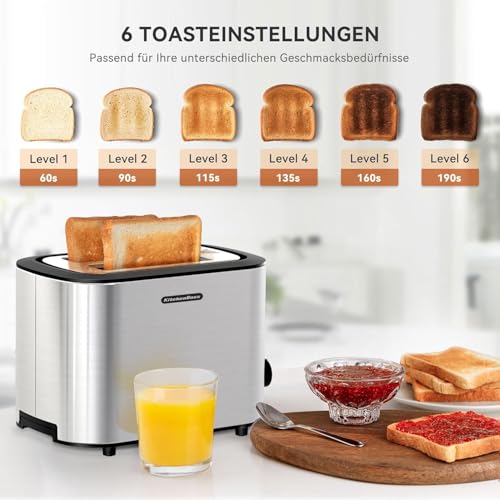 KitchenBoss-Grille-pain-2-Tranches-870-W-Grille-Pain-en-Acier-Inoxydable-avec-Grille-Rechauffe-Viennoiseries-et-Tiroir-Ramasse-Miettes-6-Niveaux-de-Brunissement-0-0