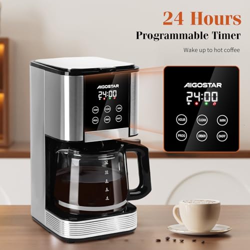 Aigostar-Cafetiere-filtre-Programmable-24h-Capacite-15L-Ecran-LCD-Cafetiere-electrique-14-tasses-acier-inoxydable-1000W-Reglage-intensite-Anti-goutte-AutoClean-Maintien-au-chaud-Noir-0-0