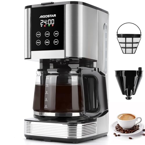 Aigostar-Cafetiere-filtre-Programmable-24h-Capacite-15L-Ecran-LCD-Cafetiere-electrique-14-tasses-acier-inoxydable-1000W-Reglage-intensite-Anti-goutte-AutoClean-Maintien-au-chaud-Noir-0