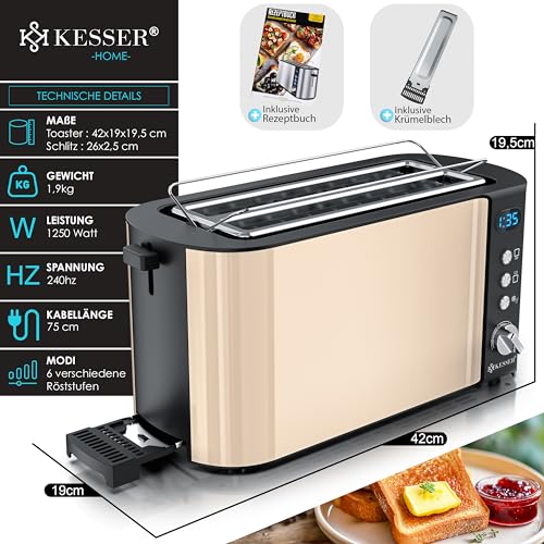 KESSER-Grille-pain-avec-Support-a-Petits-Pains-et-6-Niveaux-de-Brunissage-Rechauffage-Arret-Automatique-Fonction-Lift-avec-Plateau-Ramasse-Miettes-et-Livre-de-Recettes-NoirBeige-0-1