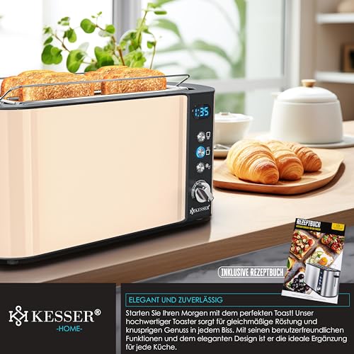 KESSER-Grille-pain-avec-Support-a-Petits-Pains-et-6-Niveaux-de-Brunissage-Rechauffage-Arret-Automatique-Fonction-Lift-avec-Plateau-Ramasse-Miettes-et-Livre-de-Recettes-NoirBeige-0-2