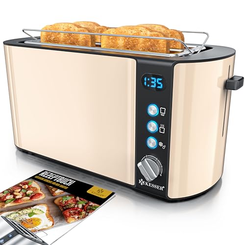 KESSER-Grille-pain-avec-Support-a-Petits-Pains-et-6-Niveaux-de-Brunissage-Rechauffage-Arret-Automatique-Fonction-Lift-avec-Plateau-Ramasse-Miettes-et-Livre-de-Recettes-NoirBeige-0