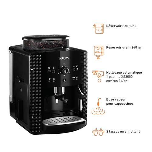 Krups-Machine-a-cafe-grain-17-L-2-tasses-en-simultane-Nettoyage-automatique-Buse-vapeur-pour-Cappuccino-Cafetiere-espresso-Essential-noire-YY8125FD-0-0