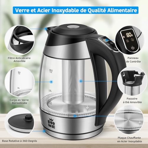 FOR-ME-Bouilloire-Electrique-en-Verre-18L-Controle-de-la-Temperature-Temperature-Reglable-a-Partir-de-40C-a-100C-Eclairage-LED-7-Couleurs-Fonction-de-Maintien-au-Chaud-Sans-BPA-0-2
