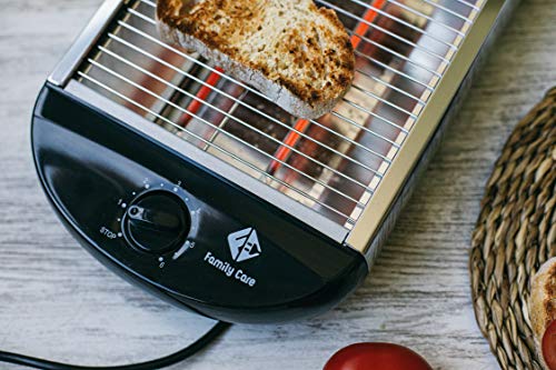 Family-Care-Grille-Pain-Plat-Grille-Pain-horizontal-Grille-Pain-Noir-600-W-6-Niveaux-de-Temperature-Ramasse-miettes-Amovible-Corps-en-Acier-Inoxydable-Nettoyage-Facile-0-2